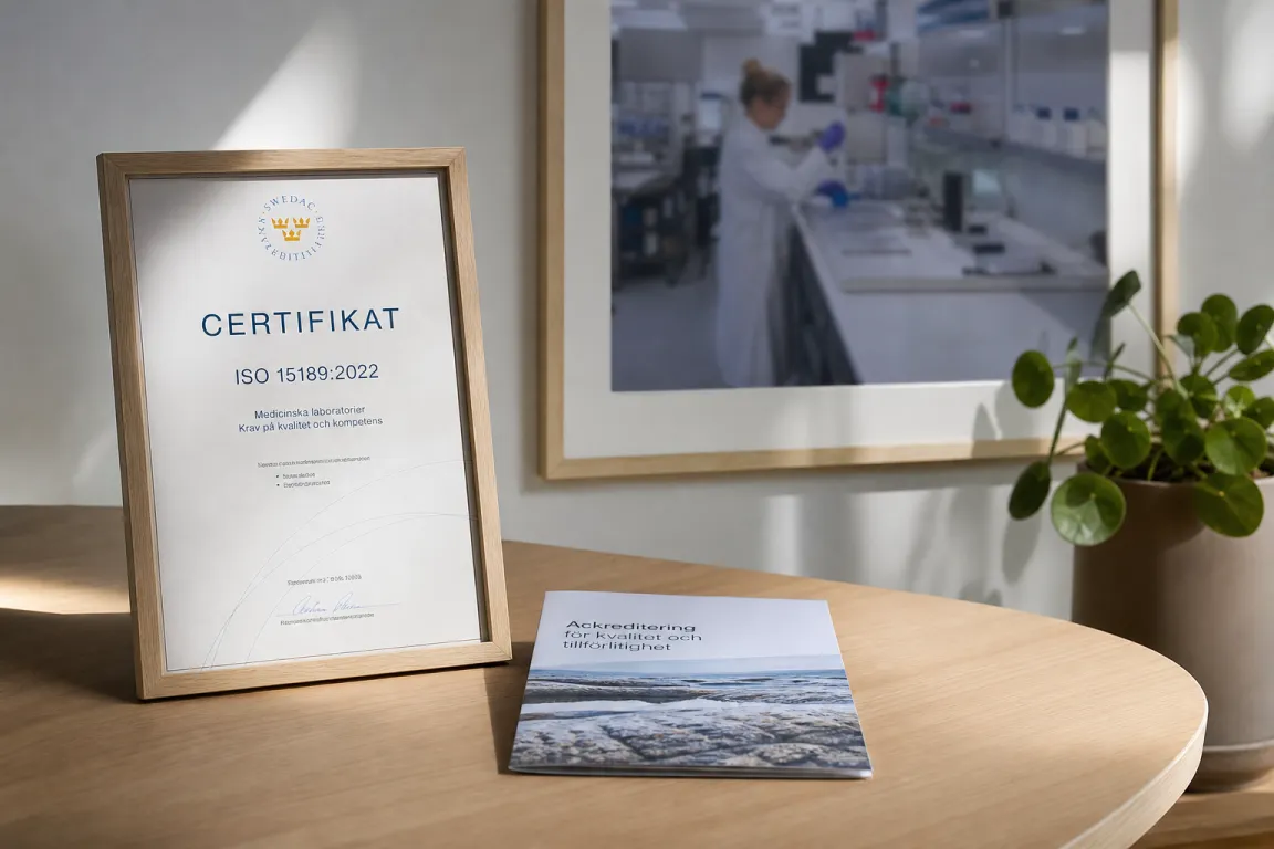 Ackrediteringsmärke på ett laboratoriedokument