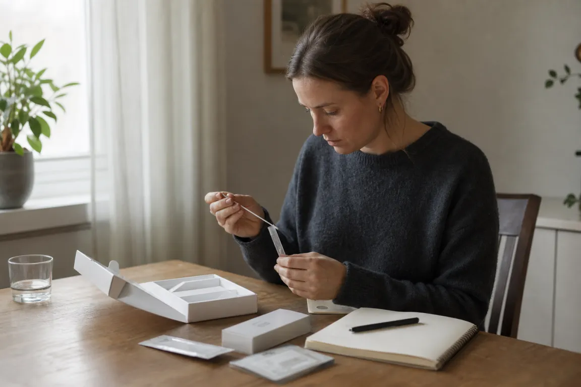 Flera provrör för olika provtyper uppradade bredvid ett kombinerat testkit för könssjukdomar