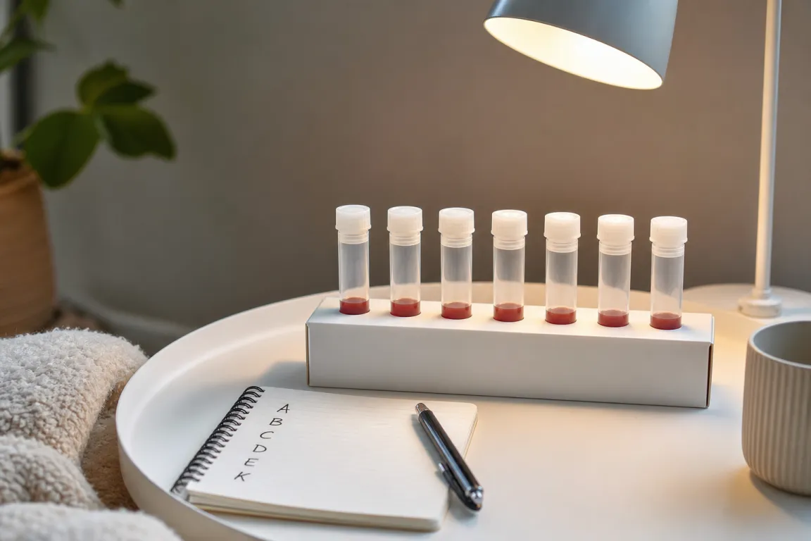 Flera provrör uppställda för en bredare vitaminpanel i blodprov